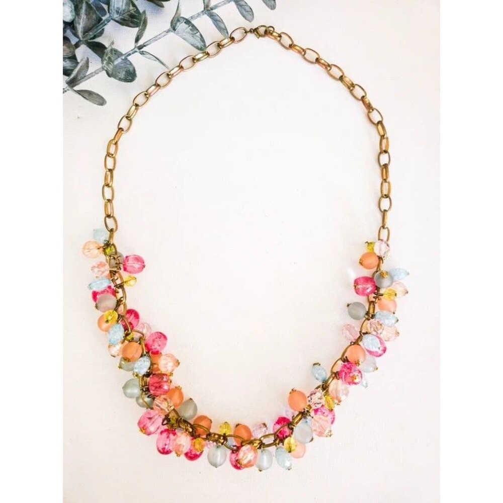 Cha Cha Bead Necklace Pastel Pink Blue Statement Necklace Vtg Y2K Cottagecore